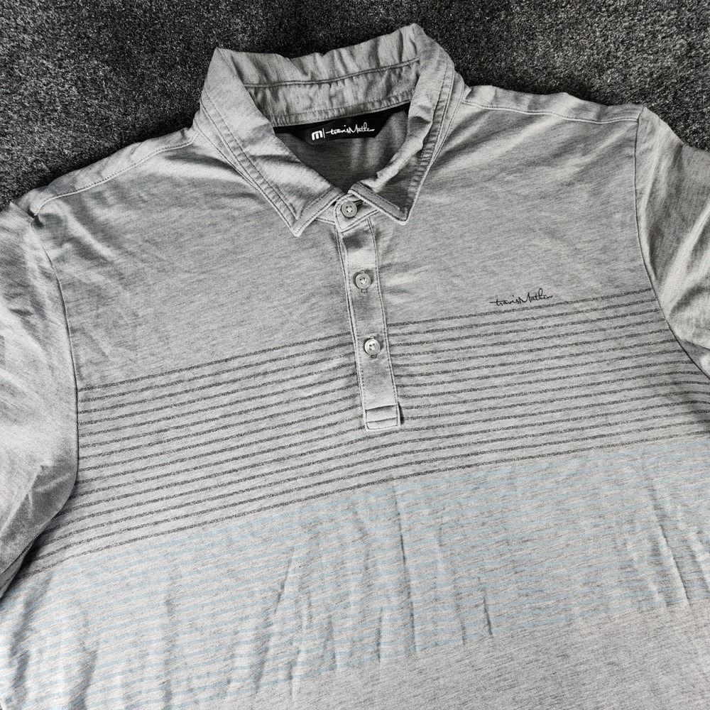 TravisMathew Mens XL Gray‎ Striped Short Sleeve Golf Polo Shirt Heathered Logo